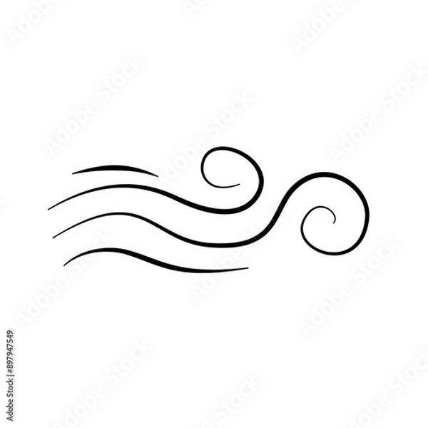 Fototapeta Hand drawn doodle wind motion, air blow, swirl elements. Sketch drawn air blow motion, smoke flow art, abstract line.