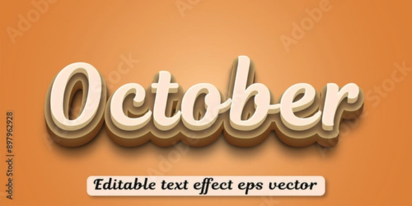 Fototapeta October white color editable 3d text effect eps vector