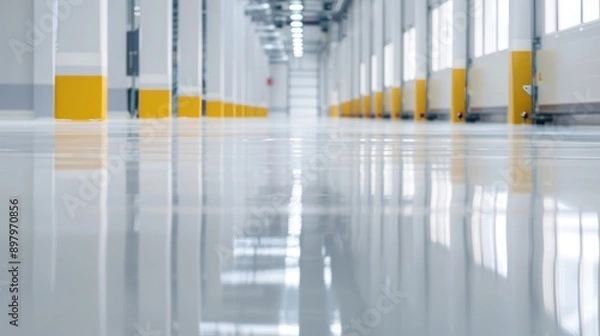 Fototapeta Layered epoxy resin flooring, long-lasting and tough, perfect for commercial applications, shiny finish, hard-wearing topcoat, resilient foundation, seamless coverage