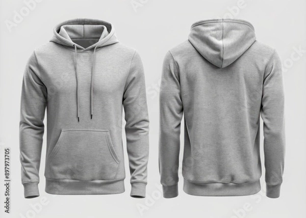Fototapeta Front and back view of a grey hoodie mockup for design print
