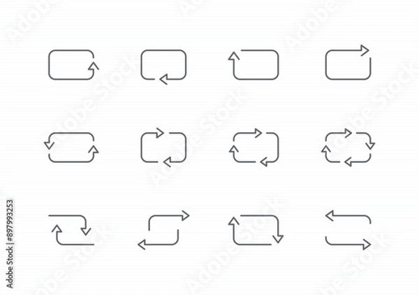 Fototapeta Rectangular arrow line icon set. editable stroke vector illustration