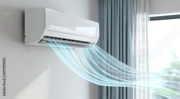 Fototapeta Close up of air conditioner blowing a cool breeze in a room