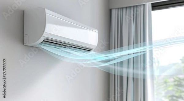 Fototapeta Close up of air conditioner blowing a cool breeze in a room