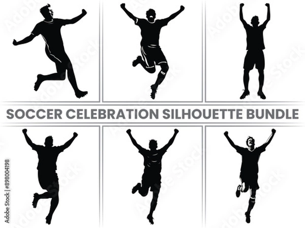 Obraz Soccer Celebration Silhouette sports Bundle, Soccer Sports Lover silhouette, Soccer Celebration players vector, Soccer Celebration player black silhouette vector illustration isolated on white backgro