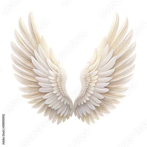 Fototapeta Vector white angel wings with soft feathers, perfect for love, tattoo, or design element