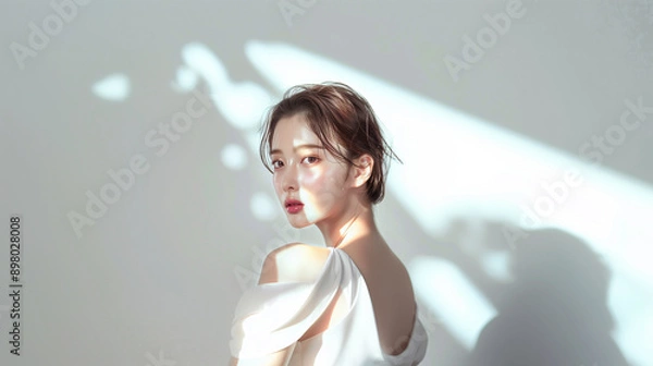 Fototapeta 美肌で綺麗なアジア人女性モデルの美容ポートレート