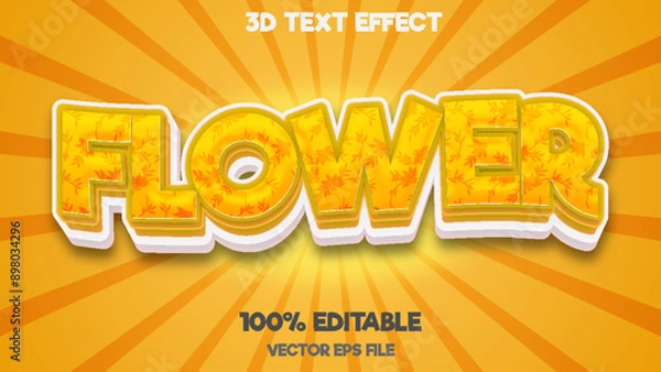 Obraz Flower editable 3d vector text effect with yellow color style