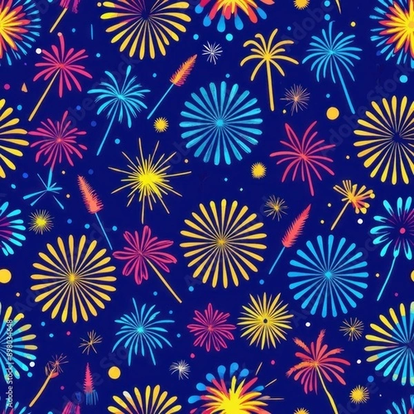 Fototapeta Seamless pattern of carnival fireworks and sparklers, Generative AI