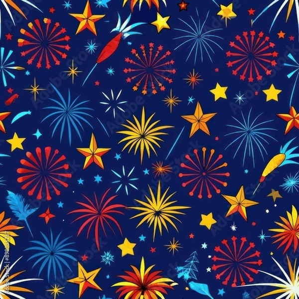 Fototapeta Seamless pattern of carnival fireworks and sparklers, Generative AI