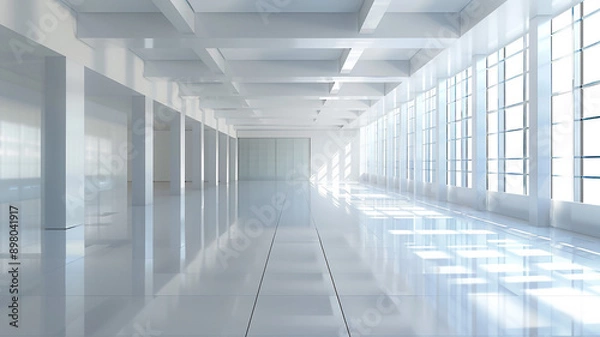Fototapeta High-resolution 3D illustration of a business hall, featuring a blank office environment,