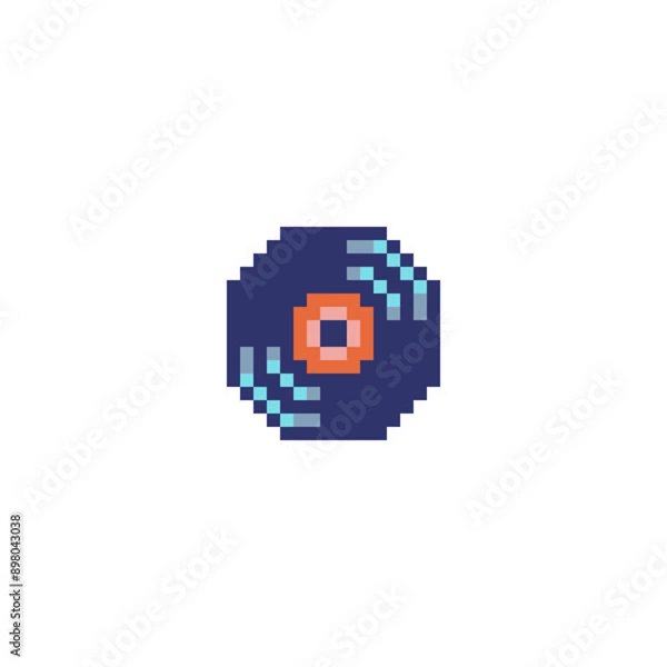 Fototapeta Music record, compact disc retro icon. Pixel art style. Audio movies CD DVD. Web site design. 8-bit. Video game sprite. Isolated abstract vector illustration.  