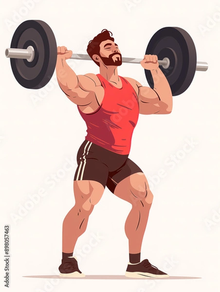 Obraz A strong man is lifting a barbell.