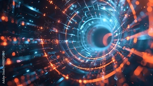 Fototapeta Abstract tech spirals with glowing lines 