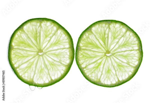 Obraz Fresh lime and slice, Isolated on white background