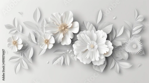 Fototapeta Delicate floral patterns crafted into stylish borders and frames, ideal for black and white coloring with their clean outlines and very easy designs for coloring book enjoyment.