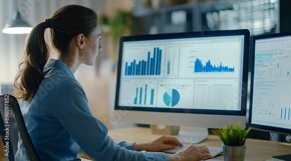Fototapeta a government employee using a grp software to report on public spending. cost calculation through statistical data analysis.