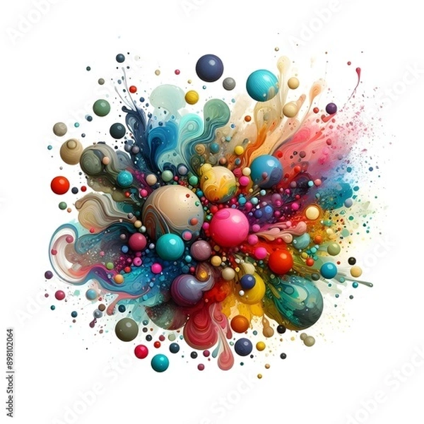 Fototapeta Watercolor illustration with colorful blots and splashes of paint on wite background. 