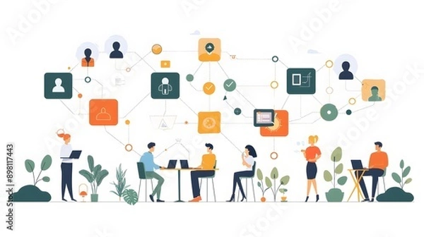 Obraz freelancers working on various projects with a network connecting them. gig economy, online business