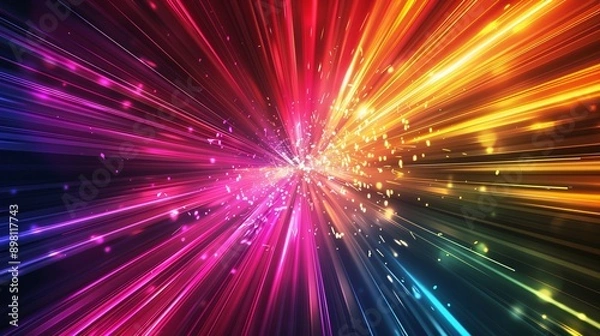 Fototapeta Vibrant abstract background with dynamic speed lines and exploding particles emanating from the center