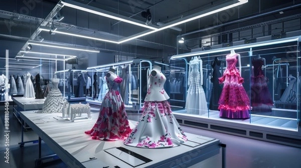 Obraz futuristic fashion tech studio where designers use 3D scanning and printing to create custom garments on-demand