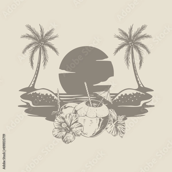 Obraz coconut and flower in the beach with summer vibes