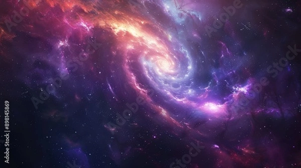 Fototapeta Vibrant galaxy with swirling colors of purple, blue, and pink, showcasing the beauty and mystery of the universe, ideal for sci-fi and fantasy designs