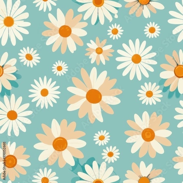 Fototapeta Seamless pattern of whimsical daisies scattered playfully, Generative AI