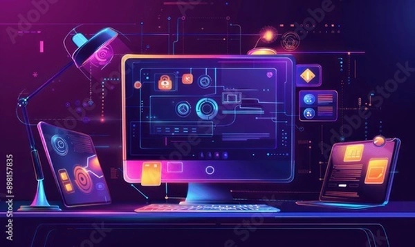 Fototapeta Artificial Intelligence AI Digitalant architect creating artificial intelligence web design.