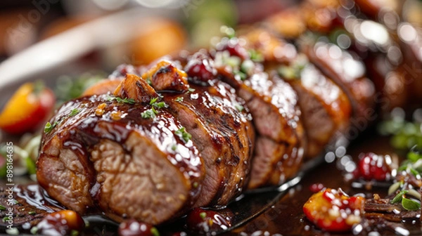 Obraz Grilled Pork Tenderloin with Raspberry-Balsamic Sauce
