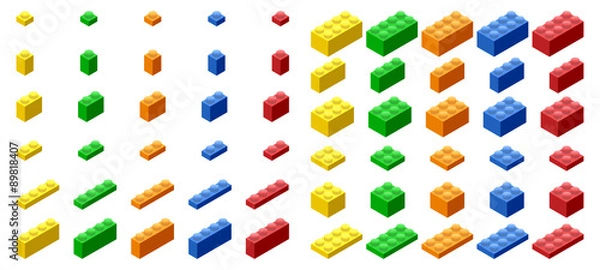 Obraz Isometric Plastic Building Blocks and Tiles