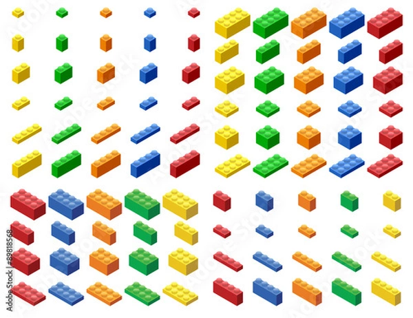 Obraz Isometric Plastic Building Blocks and Tiles