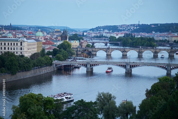 Obraz Aerial cityscape evening view of Prague, capital of Czech Republic, view from Letna park