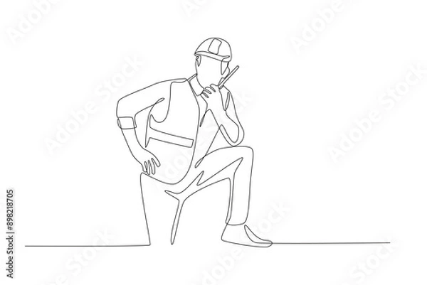 Obraz Male technician giving directions via walkie talkie. Labor concept one-line drawing