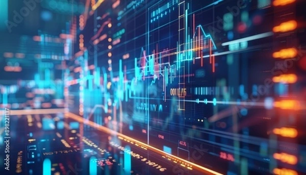 Fototapeta Big data technology in business finance  analyzing sales, profits, and stock trends
