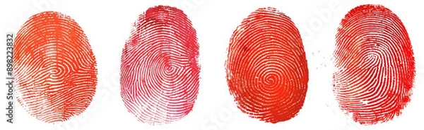 Obraz Pack of Red human fingerprint set isolated on transparent background