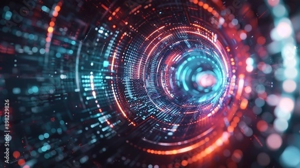 Fototapeta Digital Abstract Tunnel Showcasing Immersive Data Streams and Futuristic Light Patterns