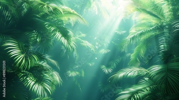 Obraz sunlight streams through tree leaves, sun shines beneath