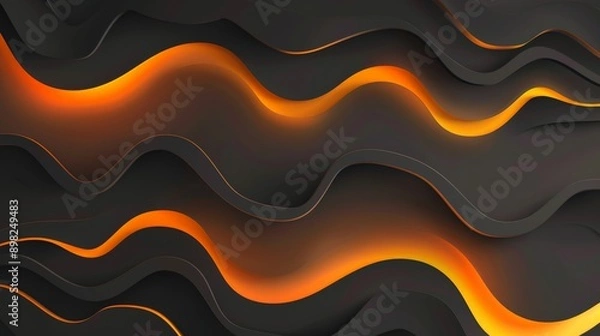 Fototapeta Abstract background with flowing orange lines on black waves