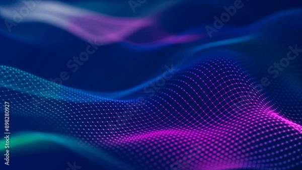 Obraz Abstract futuristic wave background. Network connection dots and lines. Digital background. 3d rendering.	
