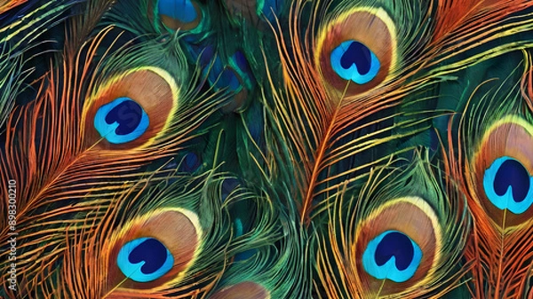Fototapeta Peacock feather background with vibrant colors