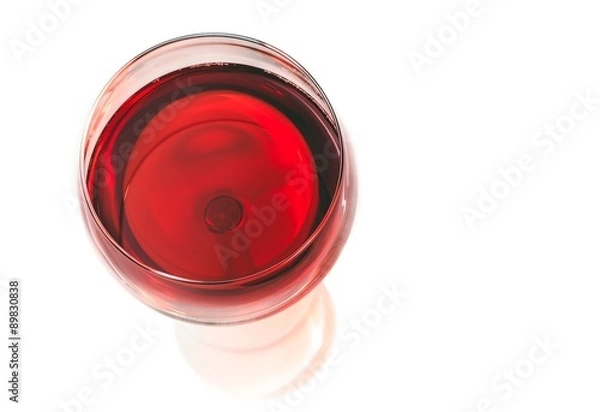 Fototapeta top of view of red wine in the glass isolated