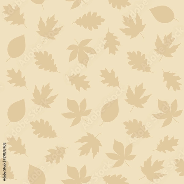 Obraz Simple vector pattern with different autumn leaves silhouettes in beige color