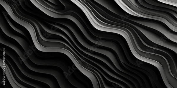 Fototapeta Abstract waves, black and white striped pattern with a sleek and modern design
