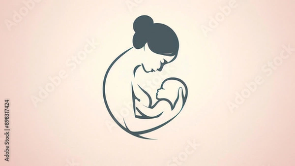 Fototapeta A minimalist image that conveys the bond between mother and child. A tender maternal embrace.