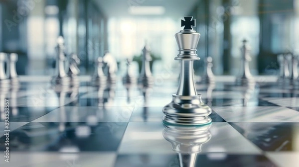 Obraz Dramatic Metal Chess Piece Capture in a Modern Corporate Setting