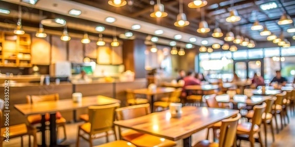 Fototapeta A restaurant with a wooden table and chairs