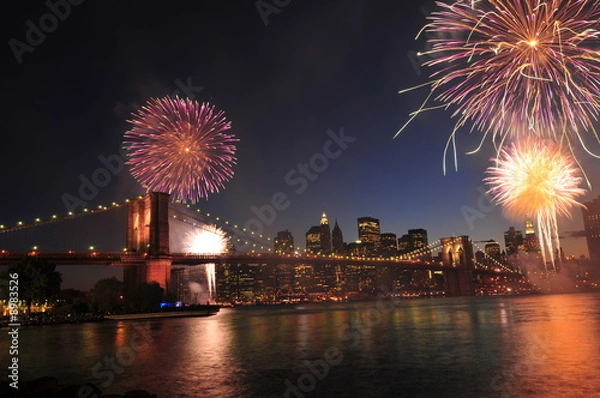 Obraz Brooklyn bridge and Fireworks