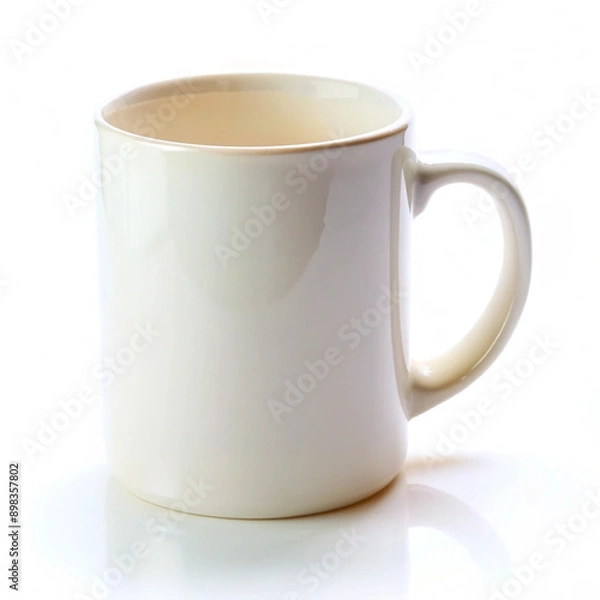 Fototapeta A simple, clean white mug isolated on a white background. It is a plain, classic design, suitable for coffee or tea