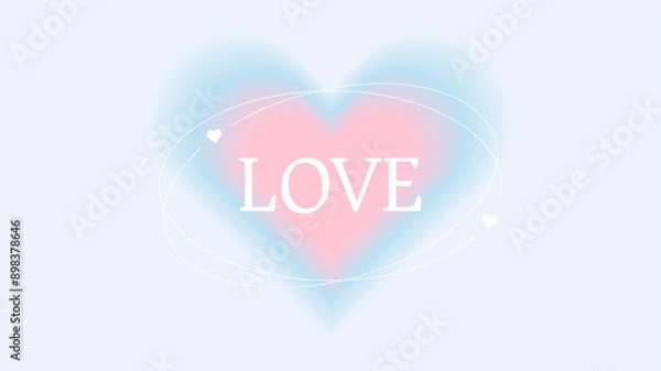 Fototapeta Y2k love background. Abstract blue gradient heart bg template. Cute trendy valentine day typography. Romantic card banner with dreamy aura and geometric line modern aesthetic. Pastel header cover