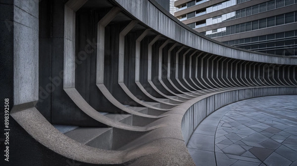 Obraz A striking modern architectural design featuring a curved structure with symmetrical columns